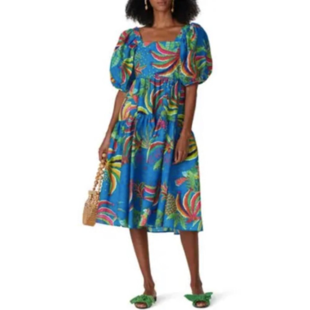 FARM Rio Blue Banana Midi Dress Medium